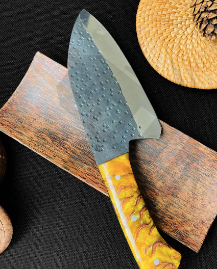 Handmade - Serbian Chef Cleaver Knife - Hand Forged Knife - Sunset Yellow  Handle