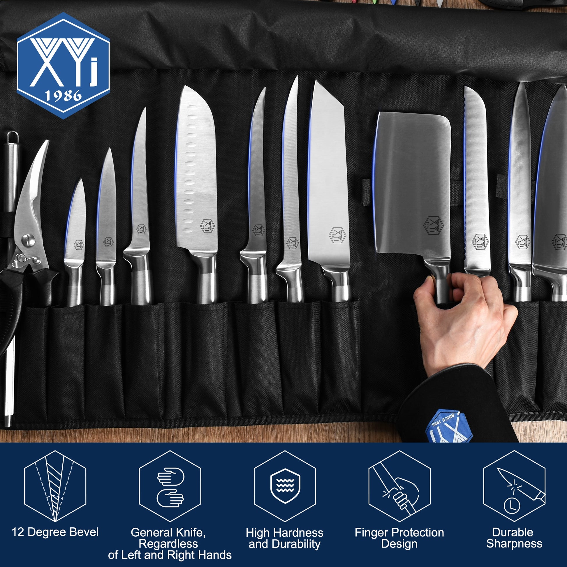 XYj Professional Chef Knife Set With Roll Bag High Carbon Steel